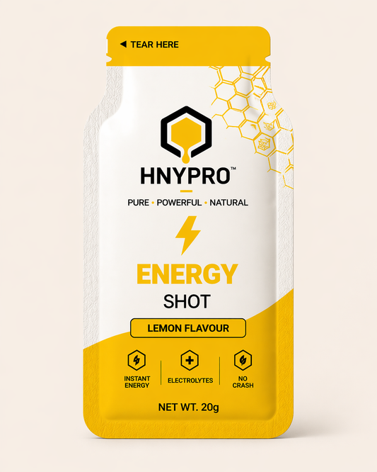 HNYPRO™ Energy Shot – Lemon Flavour | Instant Energy with Electrolytes – 20g Pouch (Pack of 6)